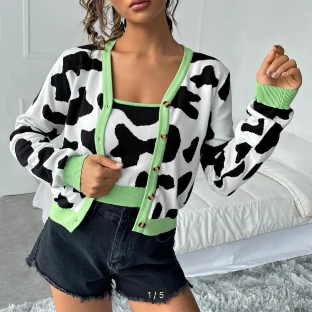 SOLD - Shein Cow Print Cami and Cardigan - Picture 1 of 5